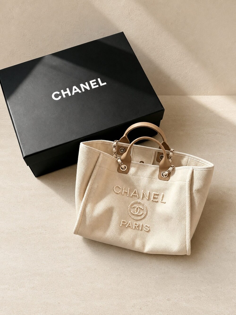Chanel Medium Deauville Carryall Crafted in White Canvas - Picture 1 of 9